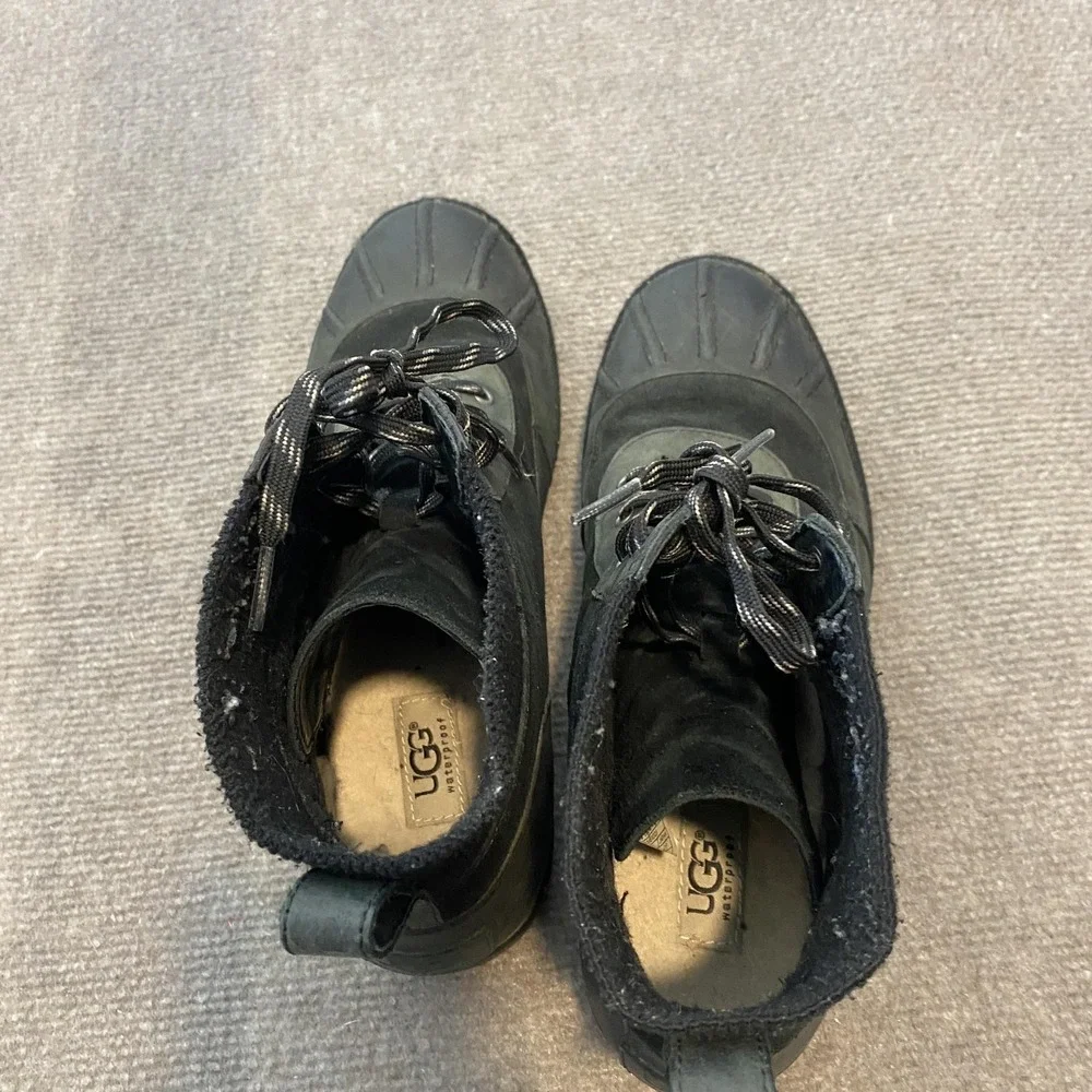 UGG Snow Boots Womens Size 9 Black Suede Wool Lined Lace Up Ankle Winter 1095160